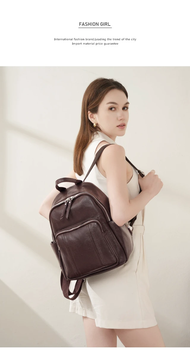 Alt view image 2 of 6 - Genuine Leather Backpack Brown