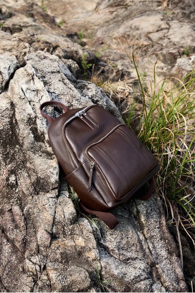 Alt view image 5 of 6 - Genuine Leather Backpack Brown