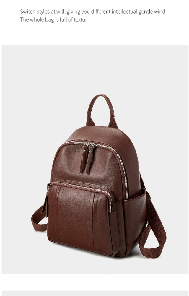 Alt view image 4 of 4 - Genuine Leather Backpack Brown