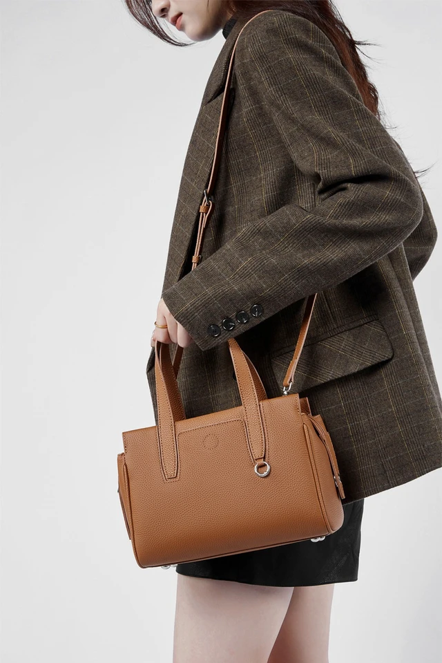 Alt view image 2 of 3 - Genuine Leather Shoulder Bag Top-handle Handbag Brown