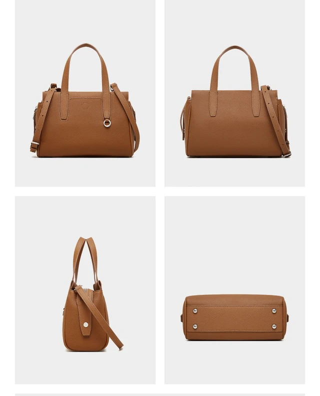 Alt view image 3 of 3 - Genuine Leather Shoulder Bag Top-handle Handbag Brown