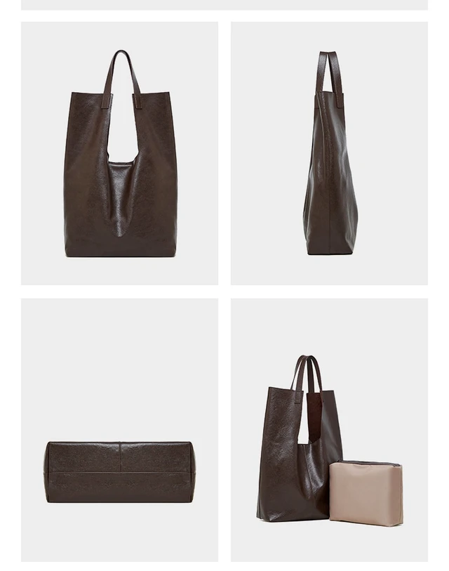 Alt view image 2 of 5 - Genuine Leather Handbags Vintage-Style Top Handle Shoulder Bag Brown
