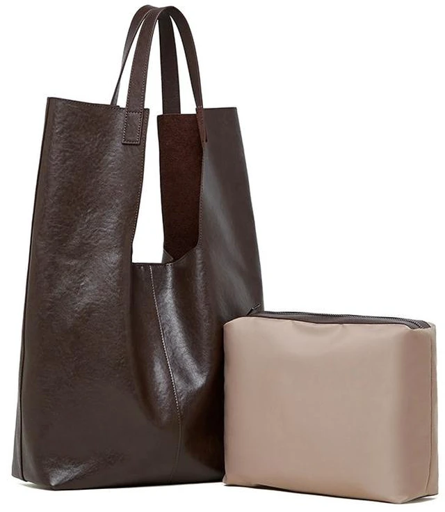 Main image of Genuine Leather Handbags Vintage-Style Top Handle Shoulder Bag Brown