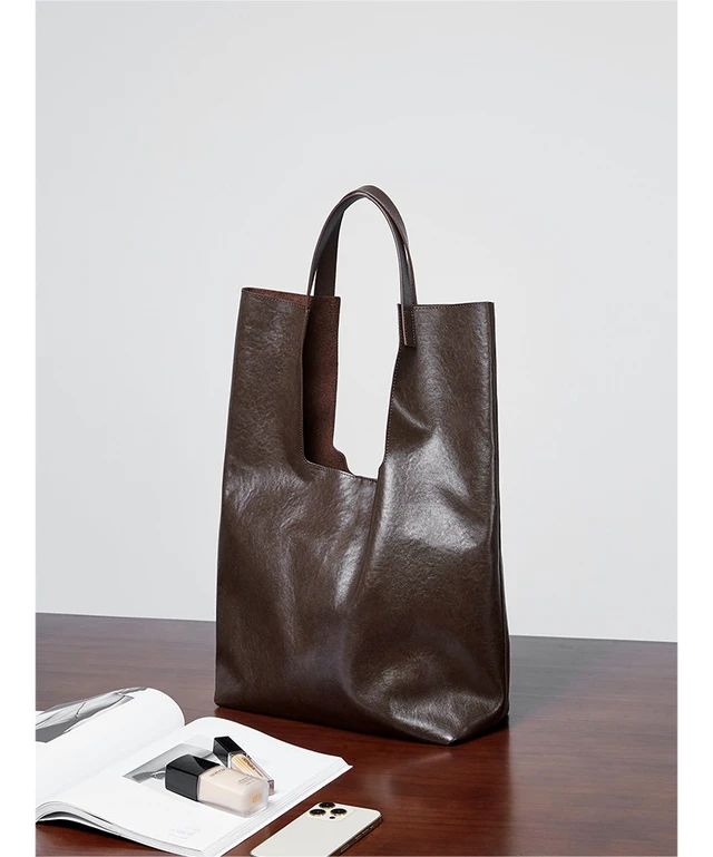 Alt view image 5 of 5 - Genuine Leather Handbags Vintage-Style Top Handle Shoulder Bag Brown