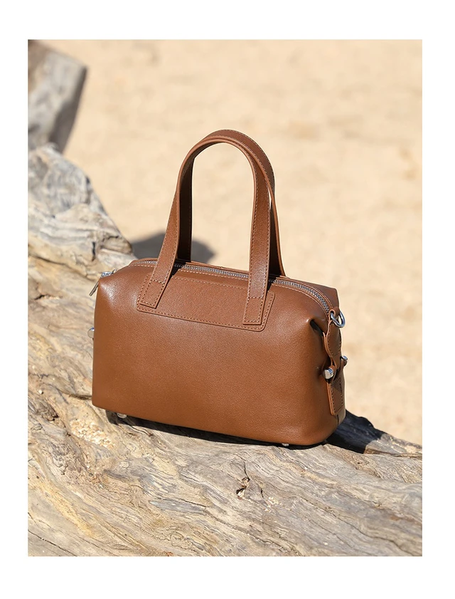 Alt view image 2 of 5 - Genuine Leather Women's Handbag Vintage Boston Handbag Brown