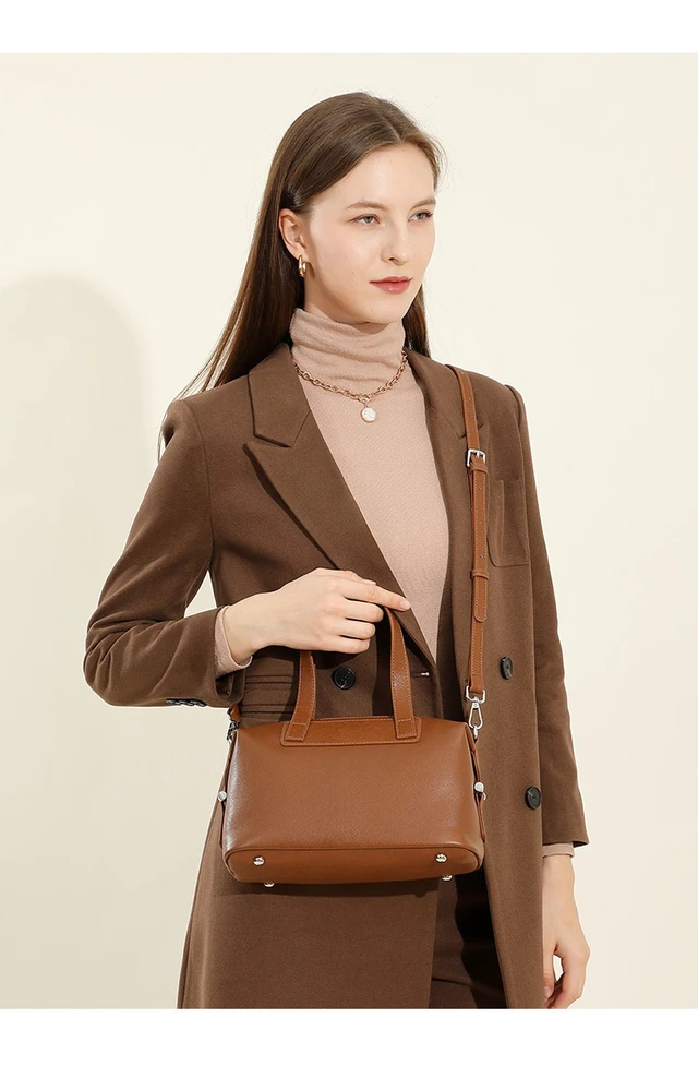 Alt view image 4 of 5 - Genuine Leather Women's Handbag Vintage Boston Handbag Brown