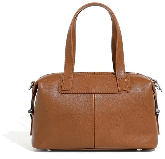 Main image of Genuine Leather Women's Handbag Vintage Boston Handbag Brown