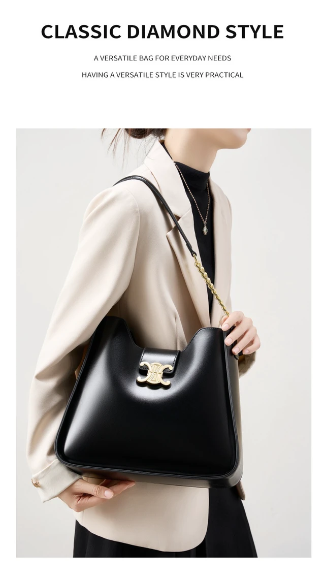 Alt view image 3 of 5 - Genuine Leather Handbag Women Shoulder Tote Bag Black