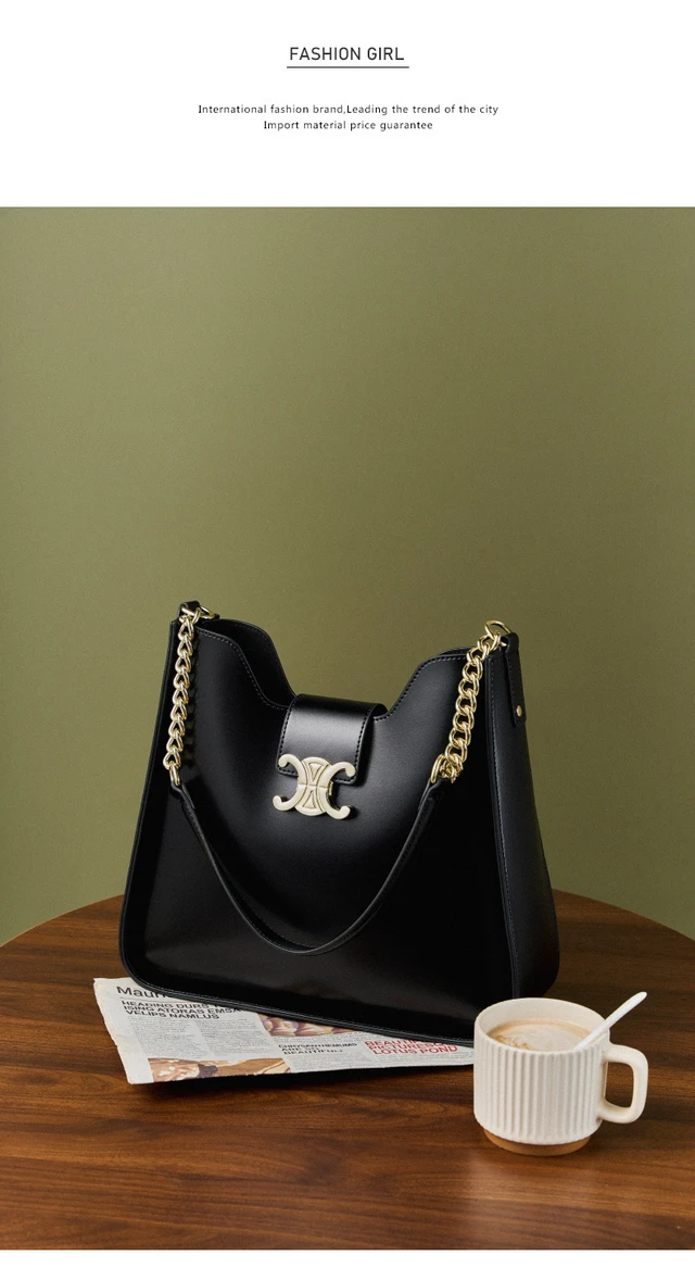 Alt view image 2 of 5 - Genuine Leather Handbag Women Shoulder Tote Bag Black