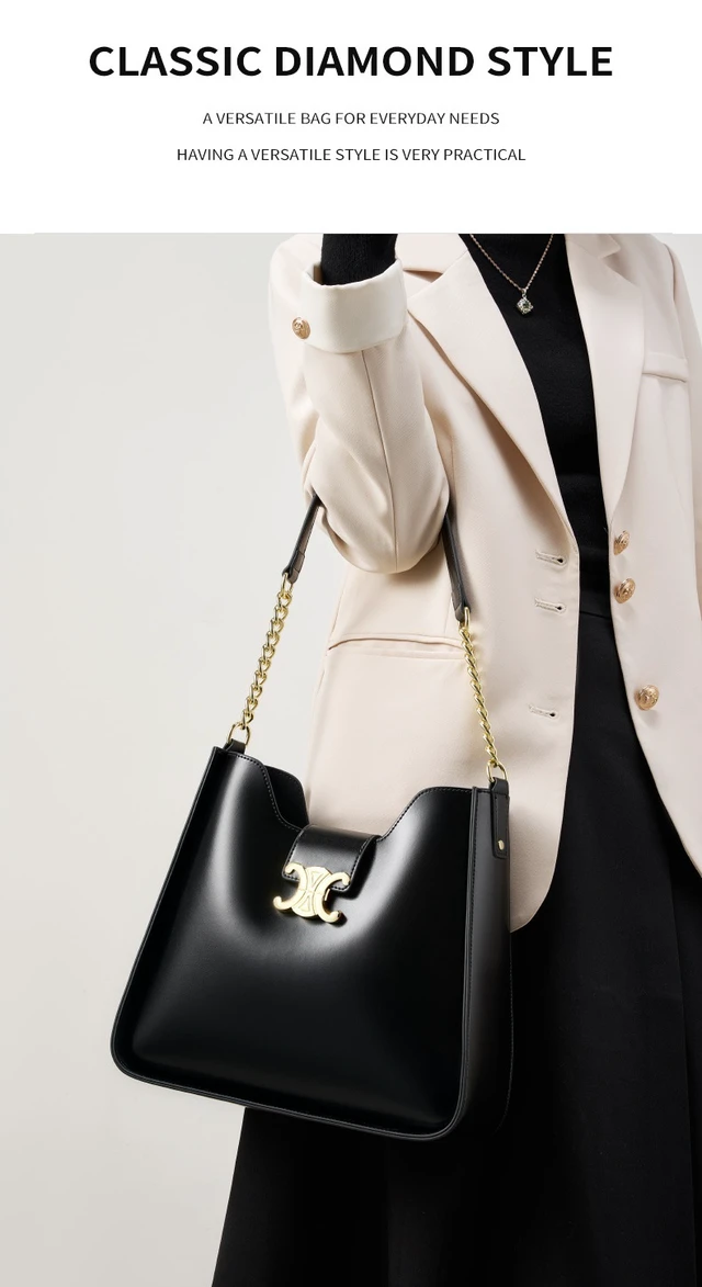 Alt view image 5 of 5 - Genuine Leather Handbag Women Shoulder Tote Bag Black