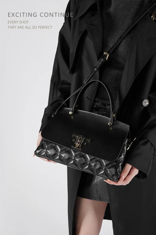 Alt view image 2 of 4 - Genuine Leather Satchel Handbag Black