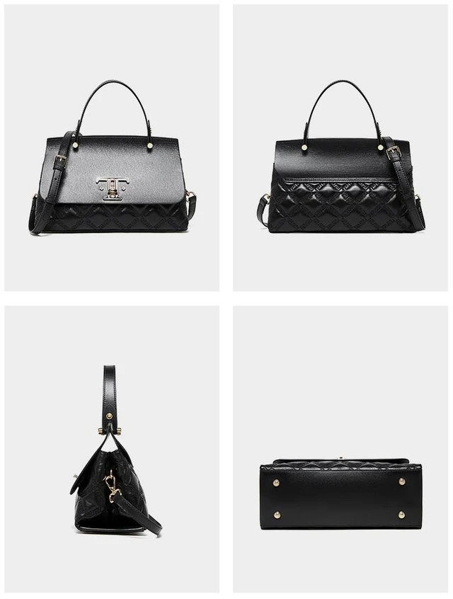 Alt view image 4 of 4 - Genuine Leather Satchel Handbag Black