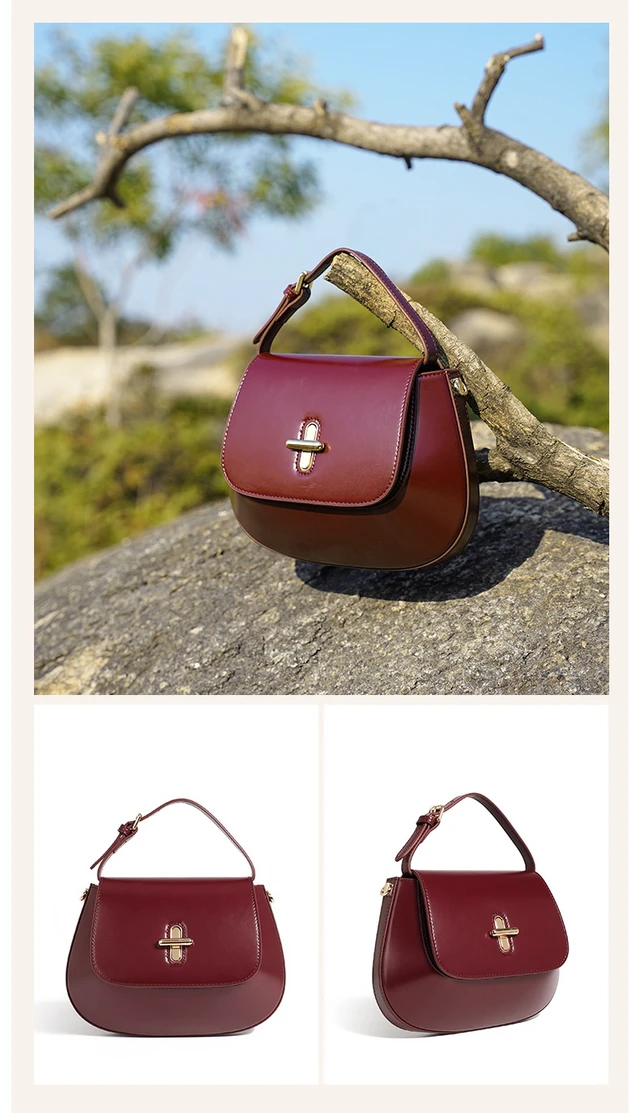 Alt view image 3 of 3 - Genuine Leather Women Shoulder Bag Vintage Crossbody Purse Handbag Red