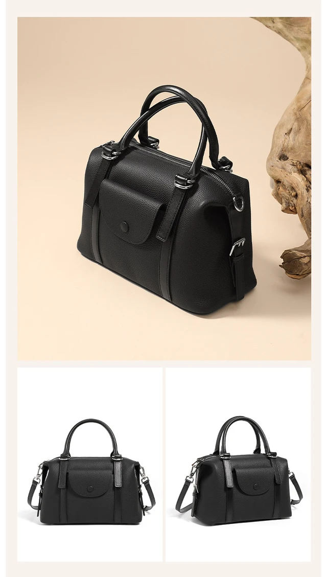Alt view image 4 of 4 - Genuine Leather Crossbody Handbags Black
