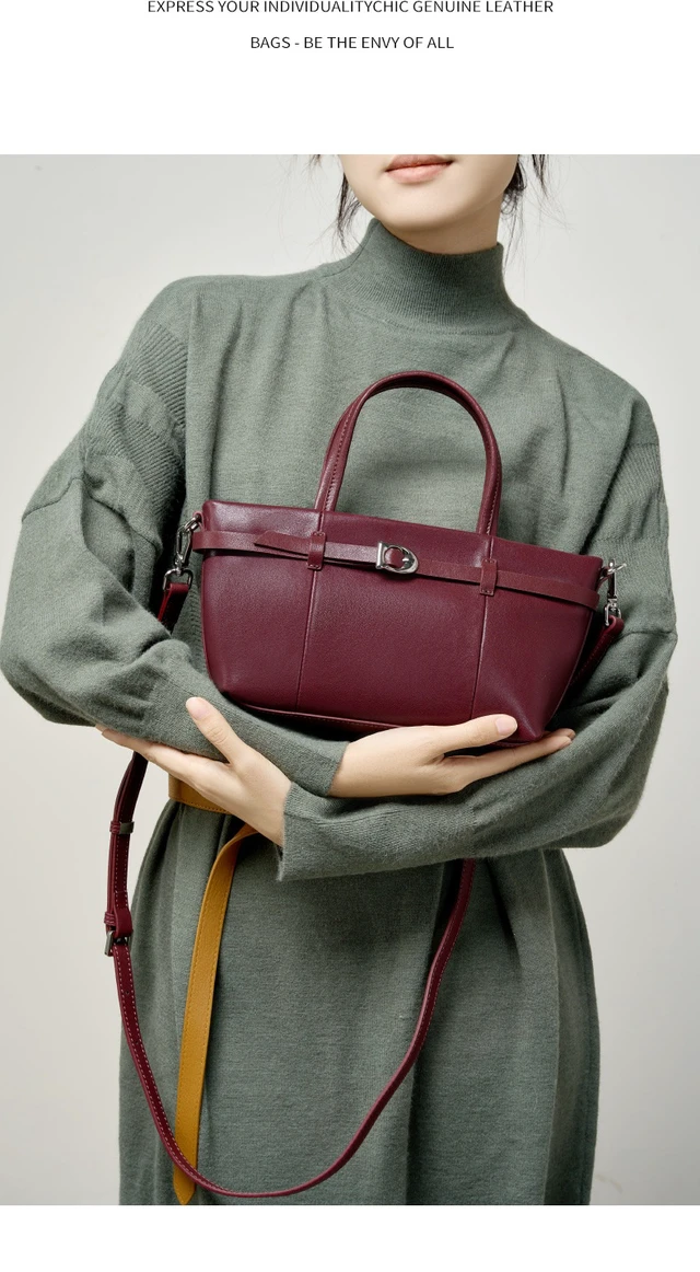 Alt view image 2 of 4 - Genuine Leather Shoulder Bags Hobo Handbags Red
