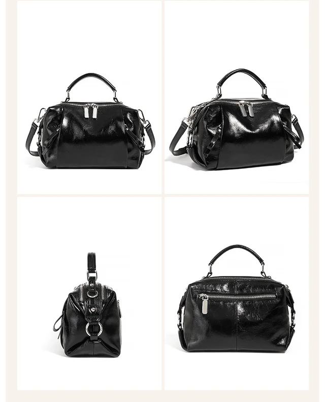Alt view image 5 of 5 - Genuine Leather Women Purses and Handbags Shoulder Tote Bags Black