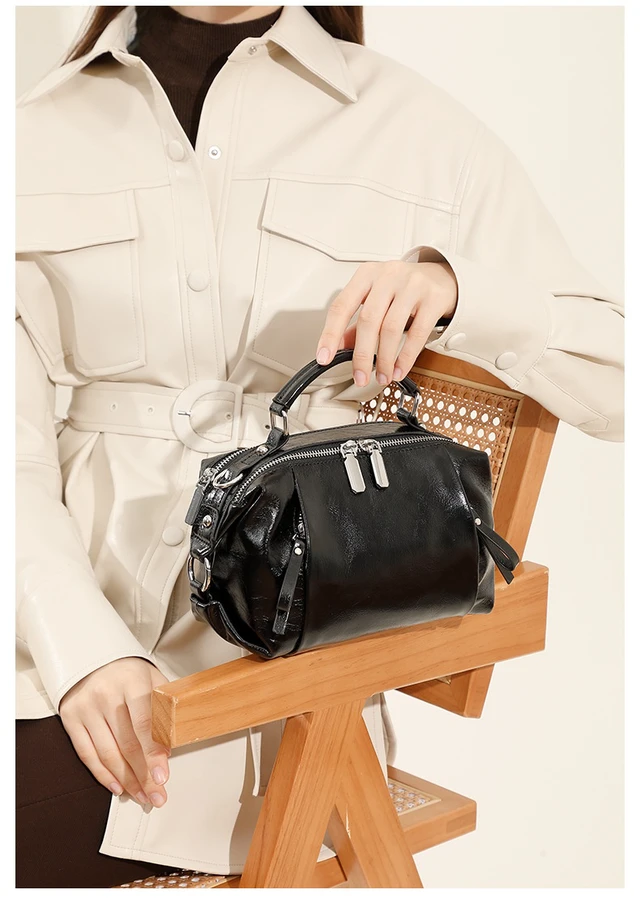 Alt view image 2 of 5 - Genuine Leather Women Purses and Handbags Shoulder Tote Bags Black