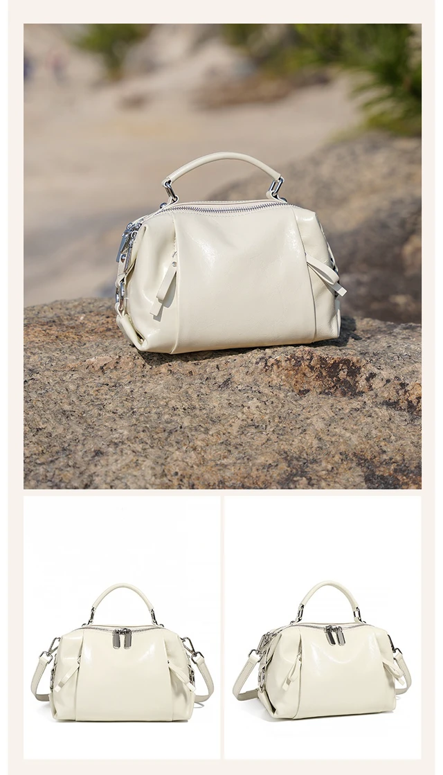 Alt view image 2 of 2 - Genuine Leather Women Purses and Handbags Shoulder Tote Bags White