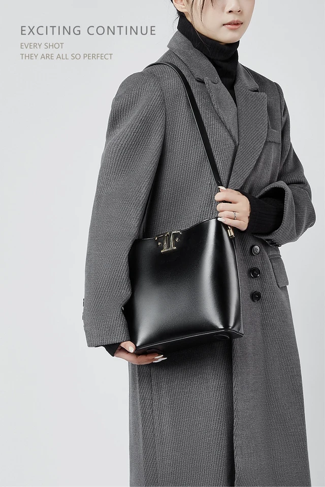 Alt view image 3 of 4 - Women's Genuine Leather Tote Shoulder Handbag Black