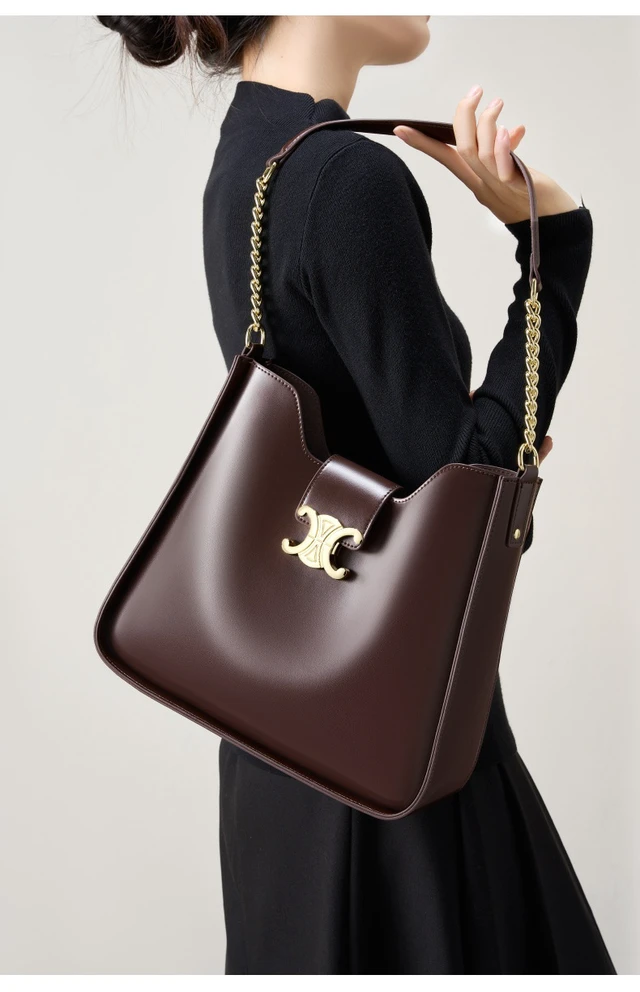 Alt view image 4 of 5 - Genuine Leather Handbag Women Shoulder Tote Bag Brown