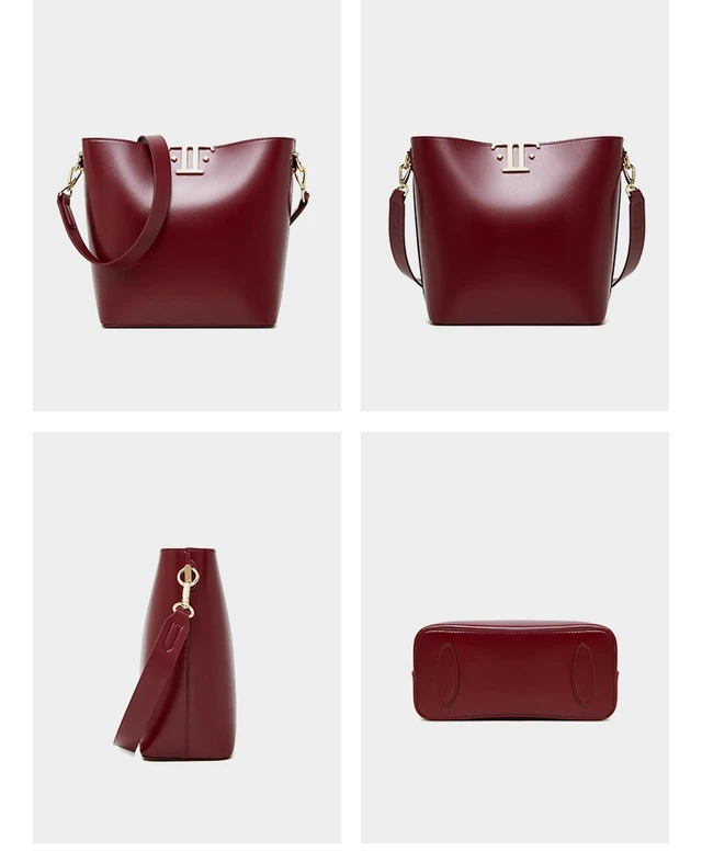 Alt view image 5 of 5 - Women's Genuine Leather Tote Shoulder Handbag Red