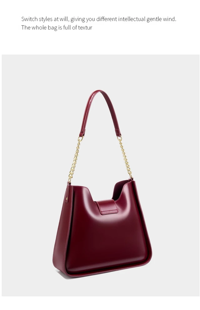 Alt view image 4 of 5 - Genuine Leather Handbag Women Shoulder Tote Bag Red