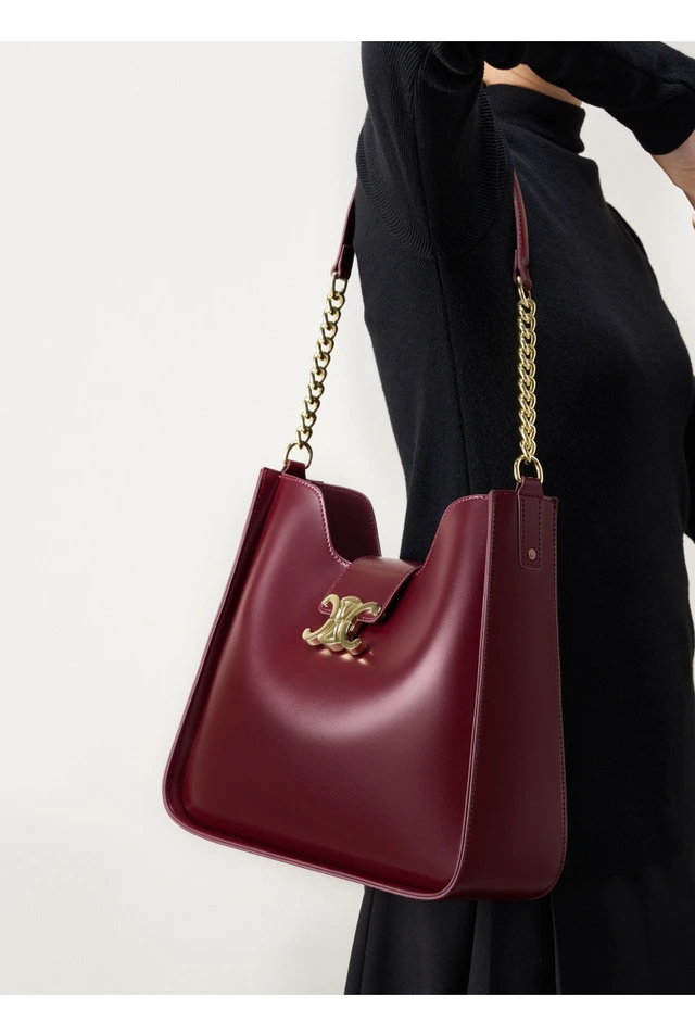 Alt view image 2 of 5 - Genuine Leather Handbag Women Shoulder Tote Bag Red