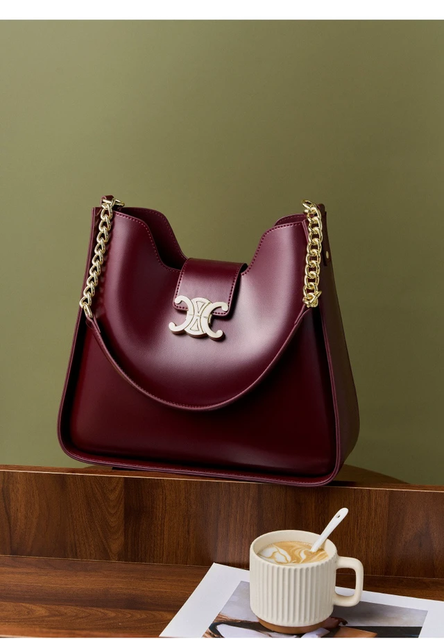Alt view image 3 of 5 - Genuine Leather Handbag Women Shoulder Tote Bag Red
