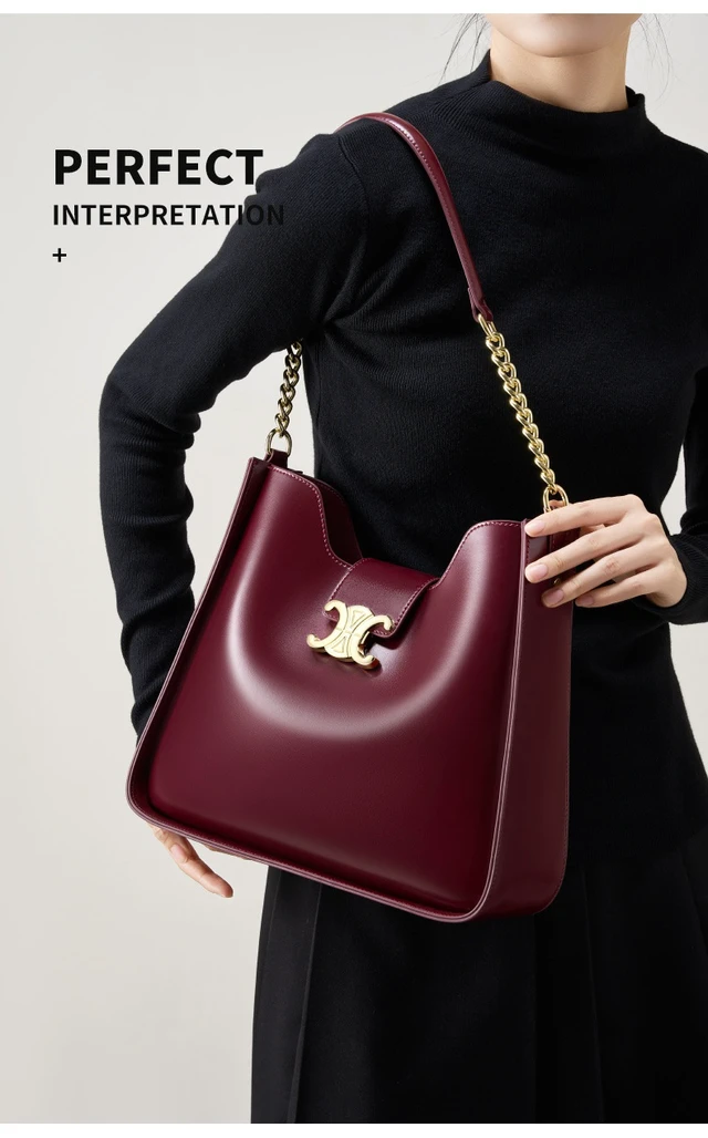 Alt view image 5 of 5 - Genuine Leather Handbag Women Shoulder Tote Bag Red