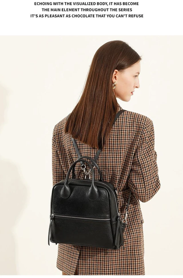 Alt view image 2 of 3 - Genuine Leather Women Shoulder Handbag Tote Hobo Handbag Black