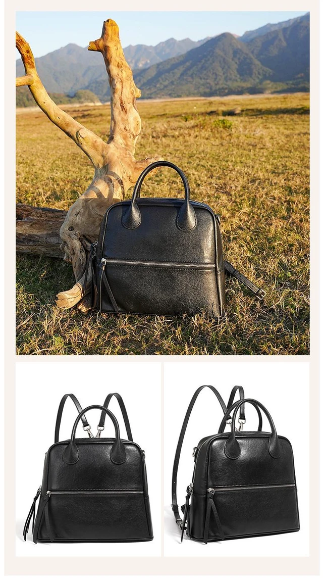 Alt view image 3 of 3 - Genuine Leather Women Shoulder Handbag Tote Hobo Handbag Black