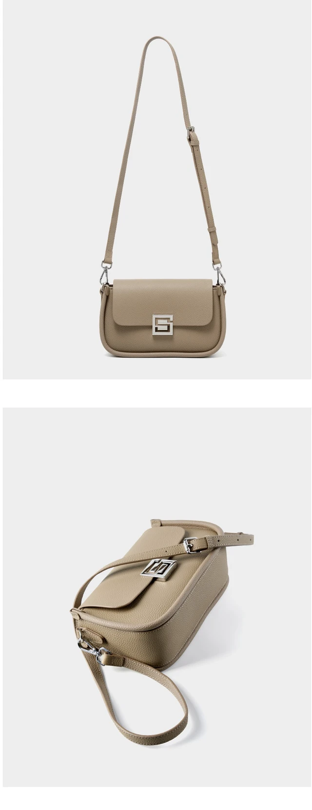 Alt view image 3 of 6 - Genuine Leather Women TOGO Shoulder Cross Bag Grey