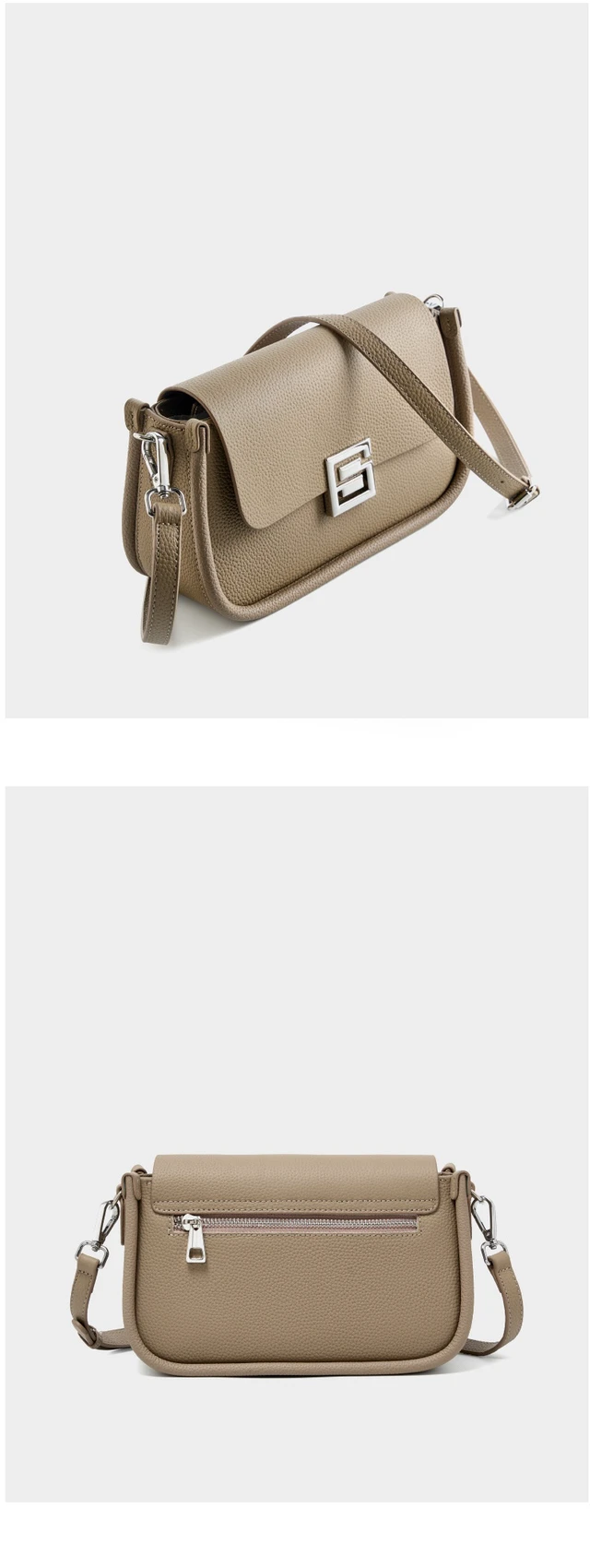 Alt view image 6 of 6 - Genuine Leather Women TOGO Shoulder Cross Bag Grey