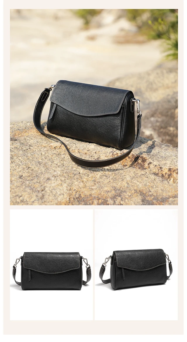 Alt view image 2 of 3 - Genuine Leather Women Shoulder Bag Black