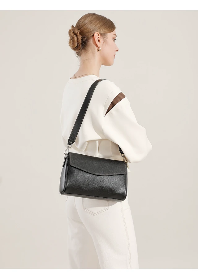Alt view image 3 of 3 - Genuine Leather Women Shoulder Bag Black