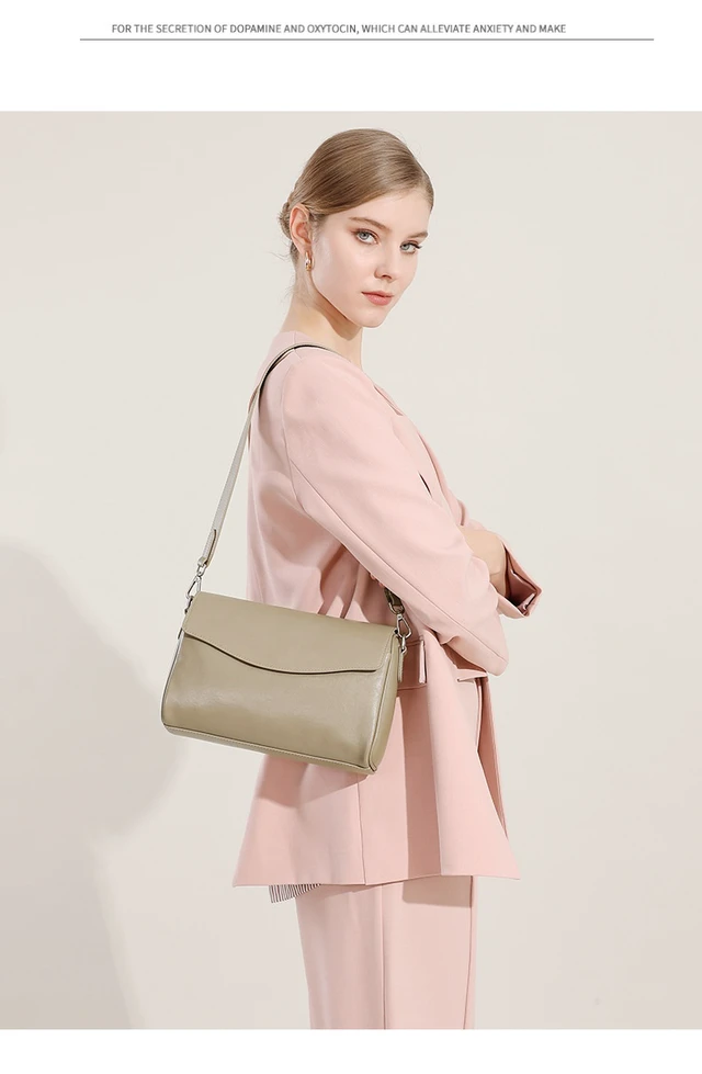 Alt view image 2 of 3 - Genuine Leather Women Shoulder Bag Grey