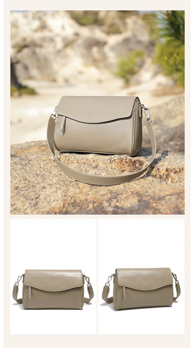 Alt view image 3 of 3 - Genuine Leather Women Shoulder Bag Grey