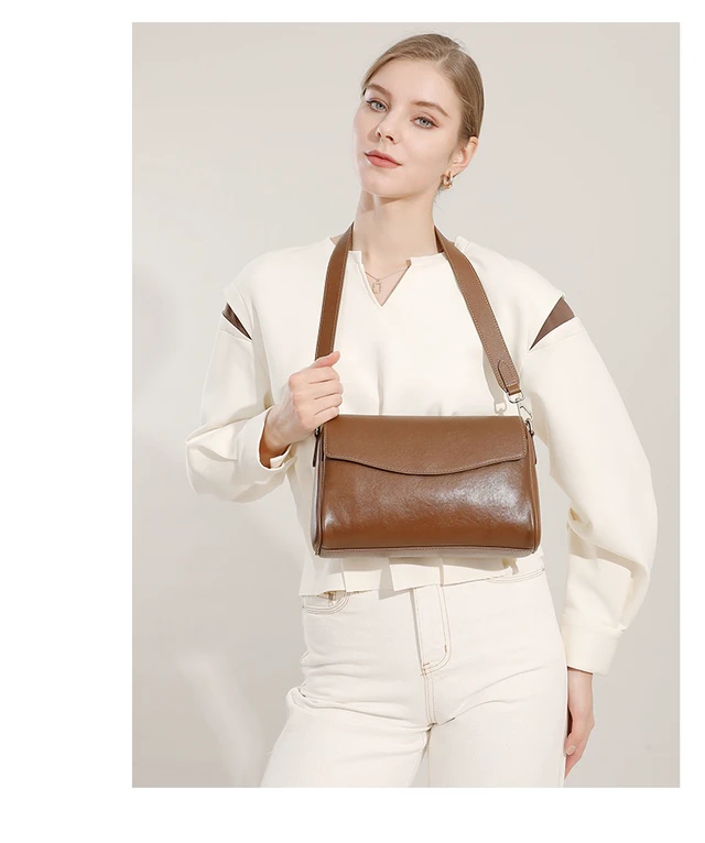 Alt view image 2 of 4 - Genuine Leather Women Shoulder Bag Brown