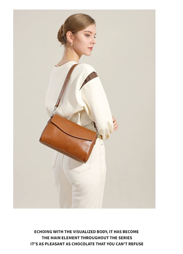 Alt view image 2 of 3 - Genuine Leather Women Shoulder Bag Brown