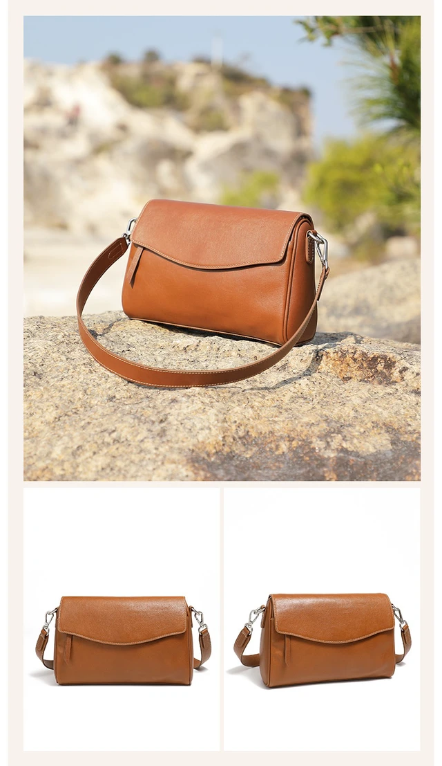 Alt view image 3 of 3 - Genuine Leather Women Shoulder Bag Brown