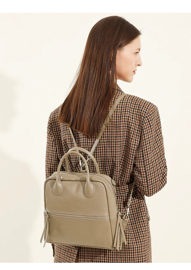 Alt view image 3 of 3 - Genuine Leather Women Shoulder Handbag Tote Hobo Handbag Grey