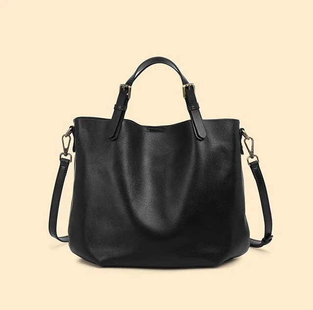 Main image of Genuine Leather Women Top Handle Shoulder Purses and Handbags Black