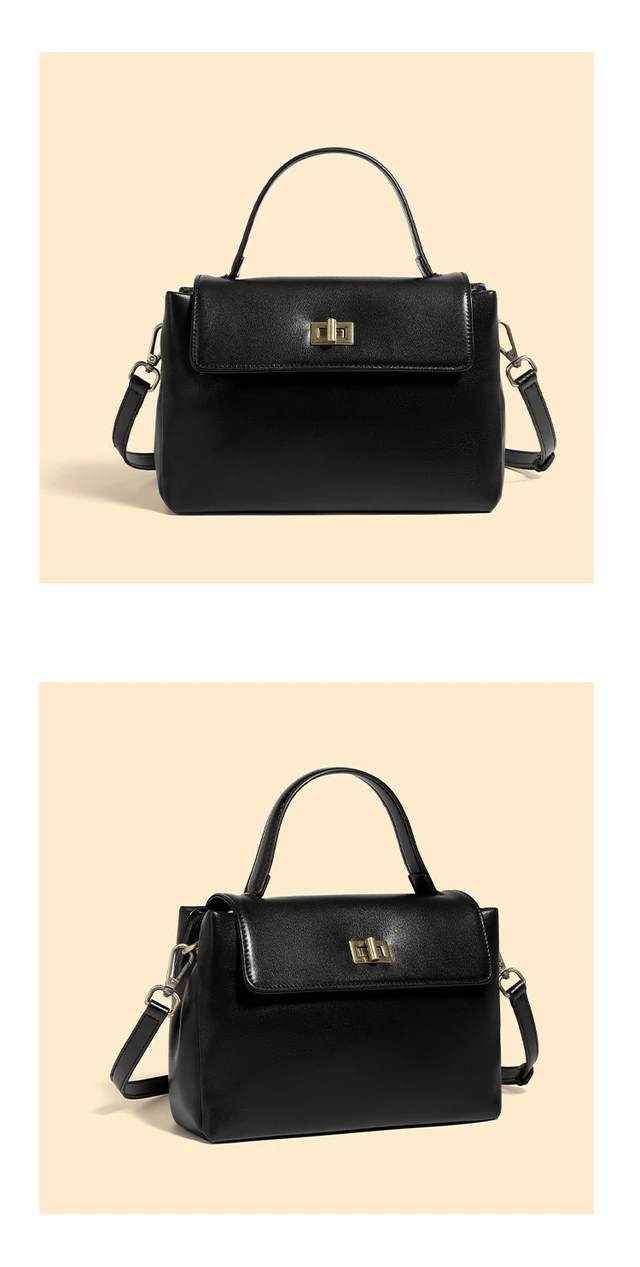 Alt view image 2 of 2 - Genuine Leather Women Handbag and Shoulder Bag Black
