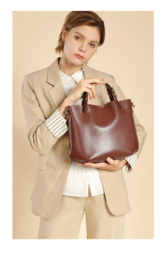 Alt view image 5 of 6 - Genuine Leather Women Top Handle Shoulder Purses and Handbags Brown