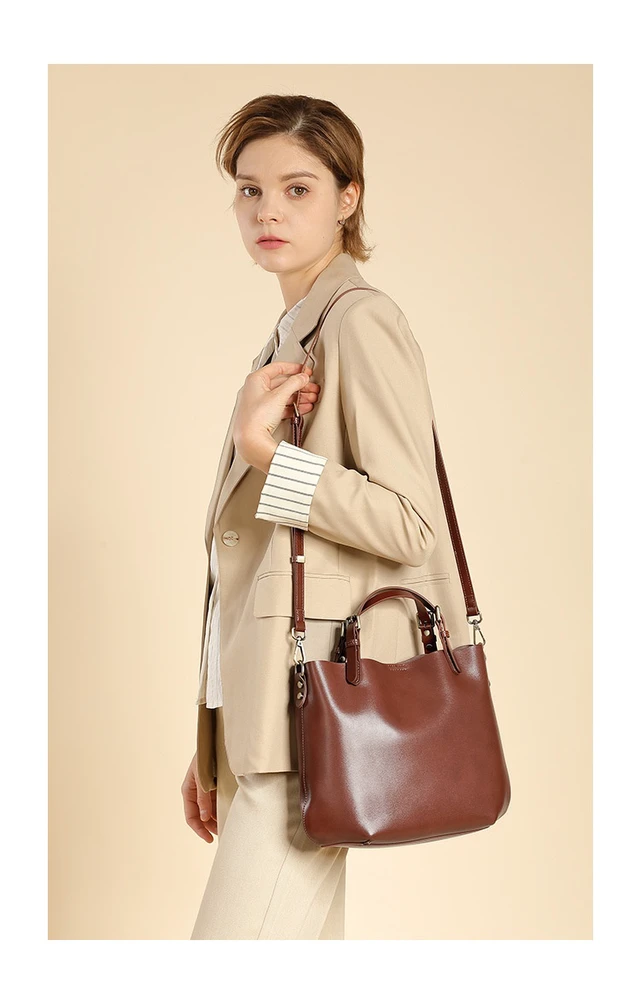 Alt view image 3 of 6 - Genuine Leather Women Top Handle Shoulder Purses and Handbags Brown