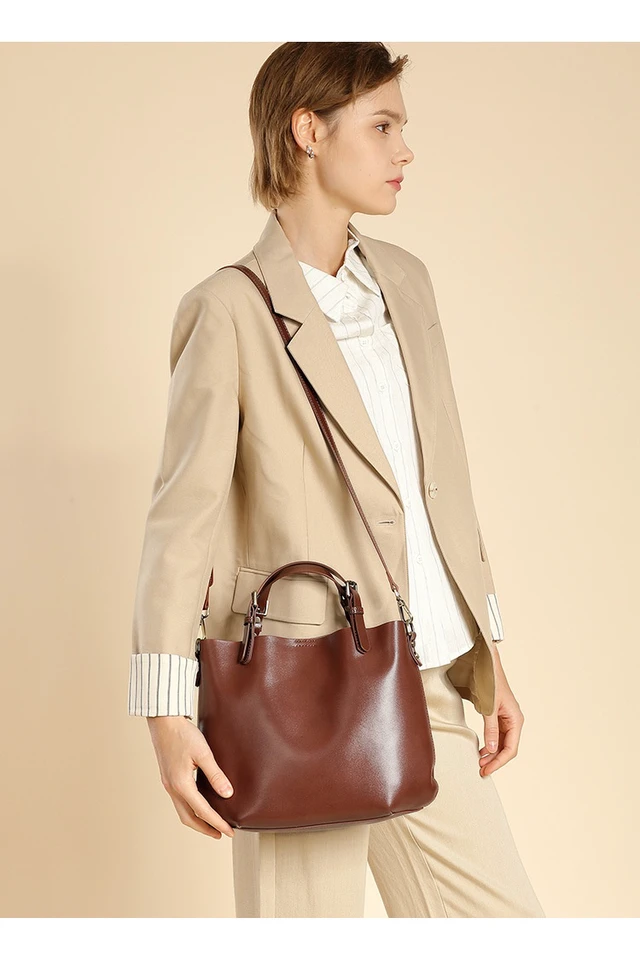 Alt view image 6 of 6 - Genuine Leather Women Top Handle Shoulder Purses and Handbags Brown
