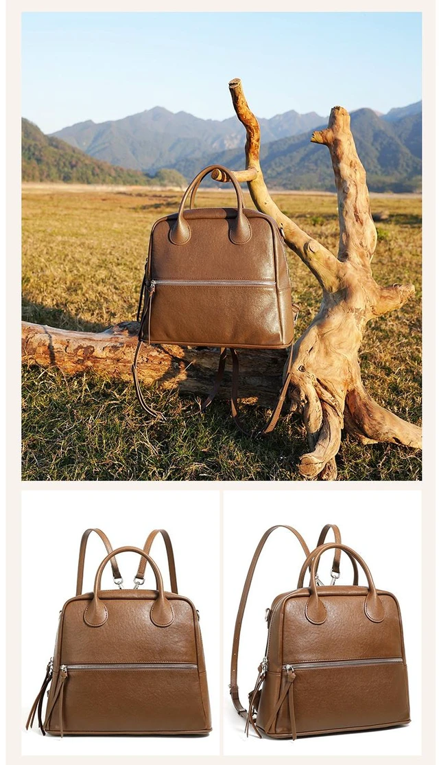 Alt view image 3 of 3 - Genuine Leather Women Shoulder Handbag Tote Hobo Handbag Brown