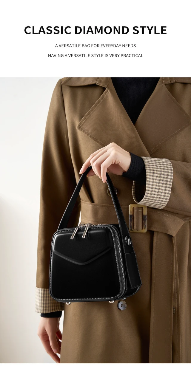 Alt view image 2 of 4 - Genuine Leather Women Shoulder Bag Black
