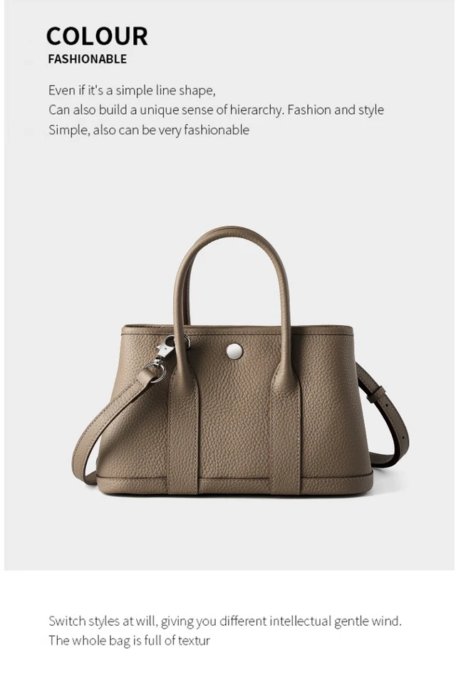 Alt view image 4 of 4 - Genuine Leather Women Handbag and Shoulder Bag Grey