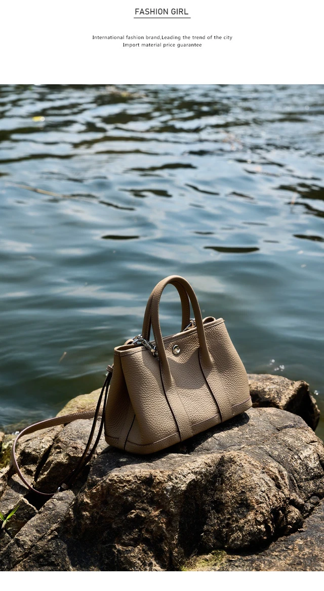 Alt view image 3 of 4 - Genuine Leather Women Handbag and Shoulder Bag Grey